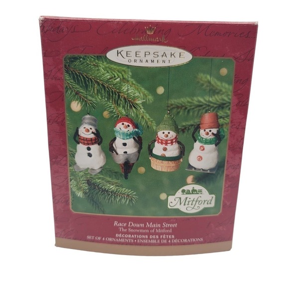 Hallmark The Snowmen of Mitford Race Down Main Street 2000 Keepsake Ornaments - Picture 1 of 14